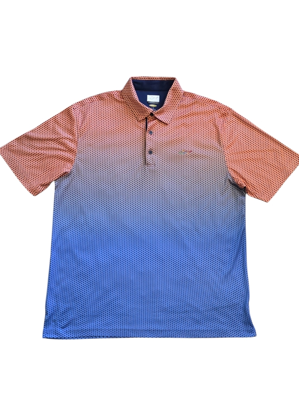 Greg Norman Large Orange Blue Ombre Gradient Performance Golf Polo Shirt